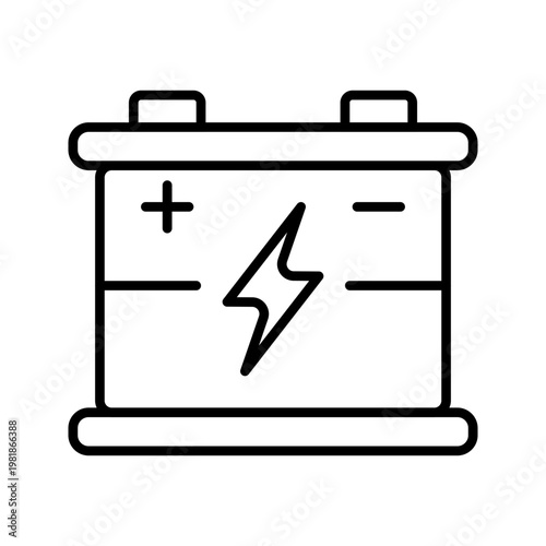 Car battery icon. Industry and automotive line symbol. Black and white.