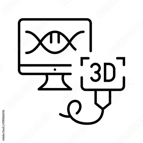 3d ultrasound icon. Healthcare and diagnostic imaging line symbol. Black and white.