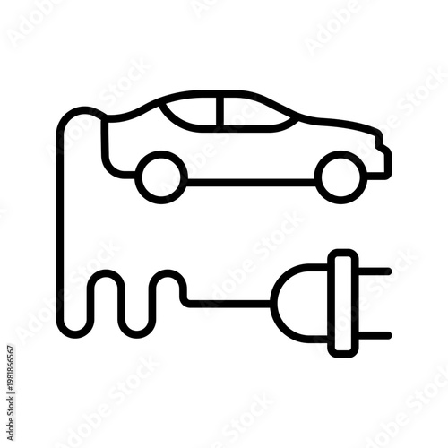 Electric car icon. Transportation and electric vehicle line symbol. Black and white.