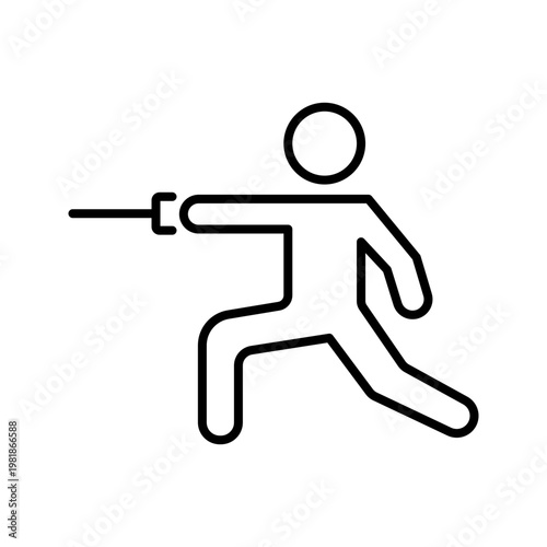 Fencing athlete icon. Sports and fencing line symbol. Black and white.