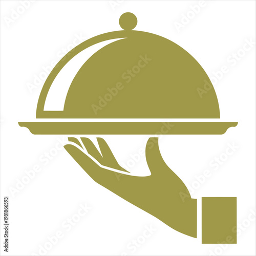 Golden icon of a hand holding a serving cloche food cloche
