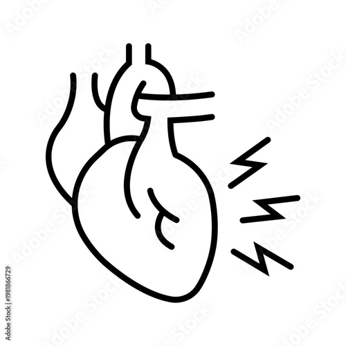 Heart infarction icon. Healthcare and cardiology line symbol. Black and white.