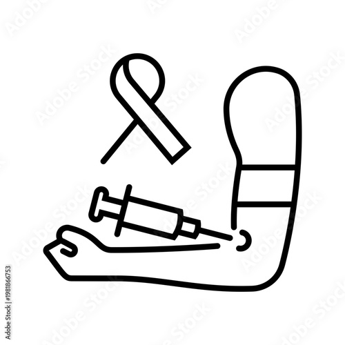 Hiv blood test icon. Healthcare and infectious disease line symbol. Black and white.