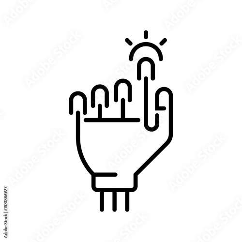 Prosthetic hand icon. Healthcare and prosthetics line symbol. Black and white.