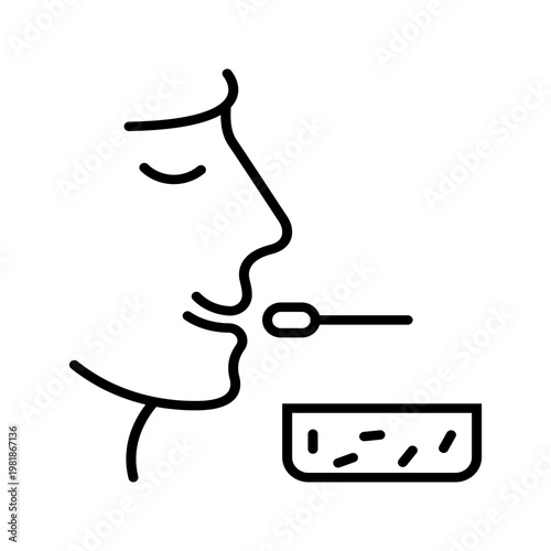 Throat swab icon. Healthcare and diagnostic test line symbol. Black and white.