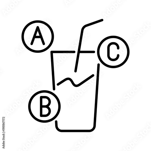 Vitamin drink icon. Healthcare and dietary supplement line symbol. Black and white.