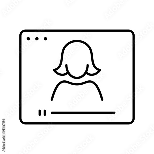 Woman vlogger icon. Media and vlogging line symbol. Black and white.