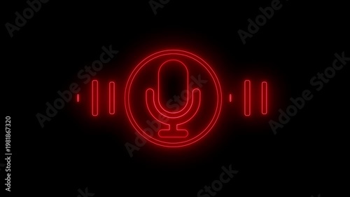 Neon Microphone Icon with Sound Waves Animation