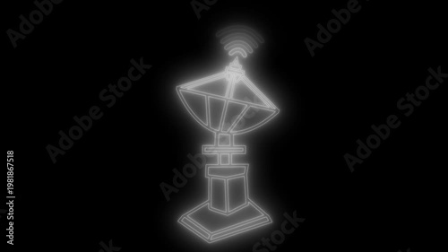 Neon satellite dish wireless signal icon animation