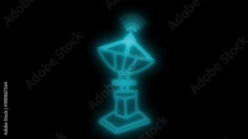 Neon satellite dish wireless signal icon animation