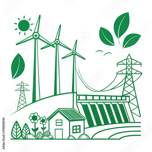 Green renewable energy consumption uses solar, wind, and hydro power to reduce pollution, save natural resources, and support a sustainable and eco-friendly future for everyone...
