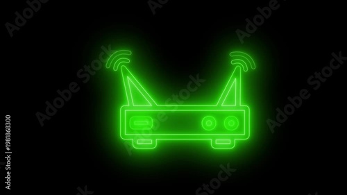 Neon wifi router icon on black background animation