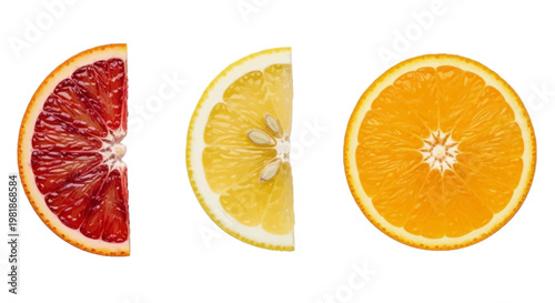 Vector illustration of fresh citrus fruit slices on a transparent background