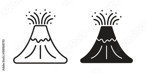 Volcano eruption icon and symbol. Vector icon editable set