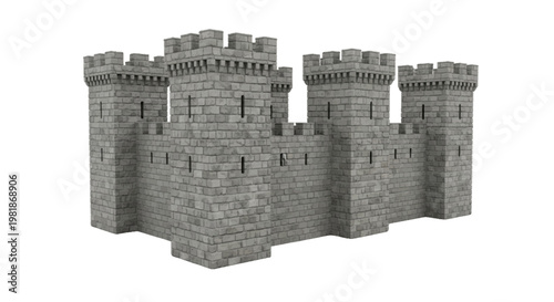 Vector illustration of stone castle fortress with towers and battlements on a transparent background
