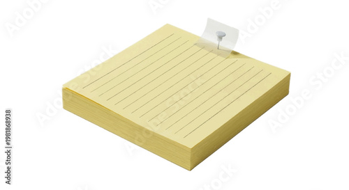 Vector illustration of a stack of yellow lined sticky notes with a push pin on a transparent background