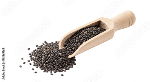 Vector illustration of chia seeds in a wooden scoop on a transparent background