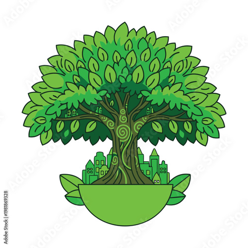 A majestic world tree rises at the heart of existence, its roots deep in ancient realms and branches stretching across skies, symbolizing life, balance, and eternal connection.
