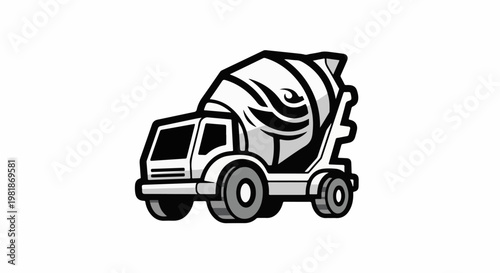 Stylized concrete mixer truck with a decorative design on the drum