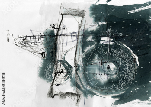 An abstract black and white composition in the style of zen ink art on a white background (6)