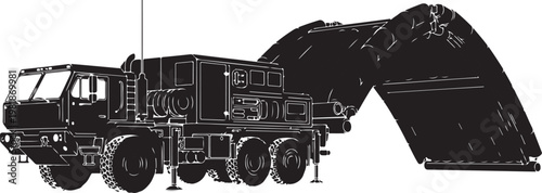 Military truck, tactical vehicle, army transport, black silhouette, vector illustration