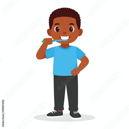 A young boy is brushing his teeth with a toothbrush in the bathroom.