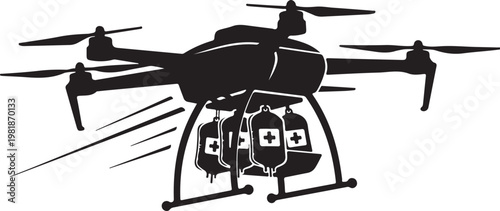 Drone, flying drone, quadcopter, aerial vehicle, black illustration