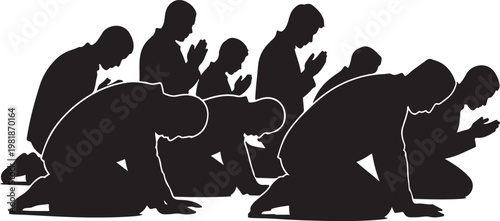 Prayer Group Silhouette, Religious Black Vector Isolated on White Background