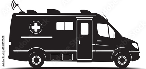 Black ambulance vector icon, emergency medical vehicle, paramedic transport, healthcare service