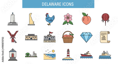 Delaware State Icons Symbols representing history, nature, and culture