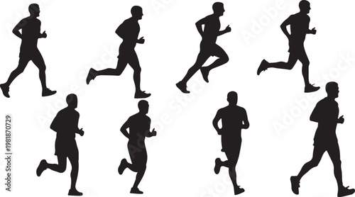  running jogging marathon silhouette set black
