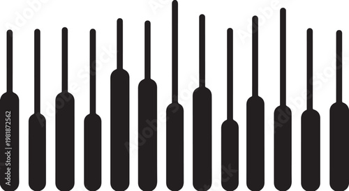 Black audio equalizer, sound wave icons, music waveform graphics, vector soundboard elements