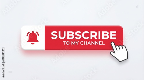 Red subscribe button, YouTube notification bell, social media icon, web subscription call-to-action