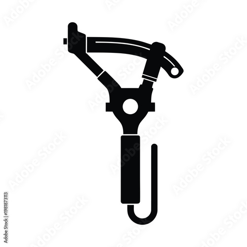 Industrial manual pipe bender icon, black silhouette of a handheld tube bending tool, professional plumbing and metalworking equipment vector, isolated mechanical hardware