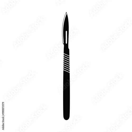 Surgical scalpel vector icon, black medical blade silhouette for healthcare and surgery concepts, sharp steel lancet tool illustration isolated on white background