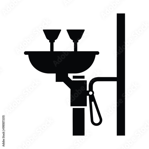 Emergency eyewash station icon, industrial safety eye wash fountain vector, laboratory first aid equipment silhouette, workplace health and safety hazard protection symbol