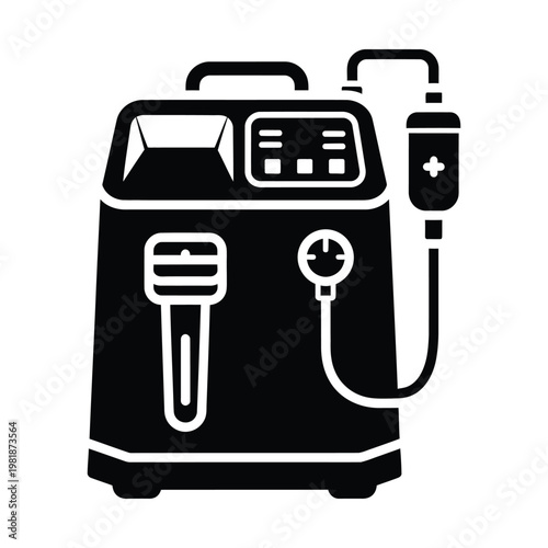 Oxygen concentrator machine vector icon, medical respiratory equipment for breathing support, portable oxygen generator device for healthcare and hospital therapy