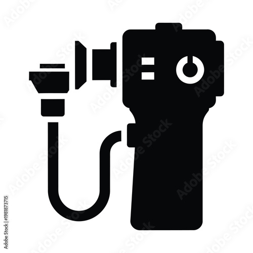 Medical otoscope silhouette icon, professional ear examination diagnostic tool vector, clinical hearing health equipment for doctors and pediatricians, black solid glyph