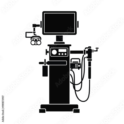 Medical endoscopy tower vector icon, professional surgical endoscope machine with monitor and camera, black silhouette of gastroenterology diagnostic equipment