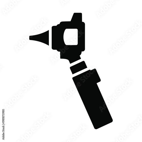 Otoscope medical icon vector, professional ear examination tool silhouette, diagnostic equipment for hearing health, black and white clinical otoscope graphic