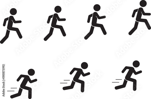 Set of stick figure icons showing different running and jumping poses