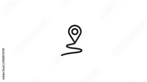 Detailed line art icon of a GPS map pin marking a winding route path, perfect for navigation, travel, destination, and location concepts