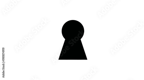 Minimalist black keyhole symbol on white background representing security, privacy, access, secret, mystery, and unlocking concepts.