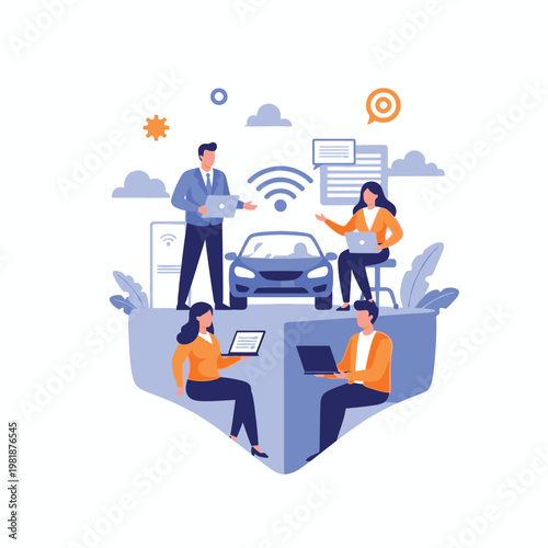 Team Meeting Around Connected Car Technology Prototype.