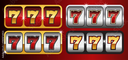 lucky 7s, casino slot machine, jackpot symbols, red and gold icons, vector graphics