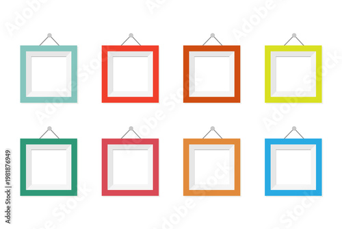 A set of colored square frames on a white background. 