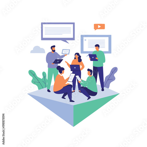 Group Of People Collaborating In Discussion Illustration.