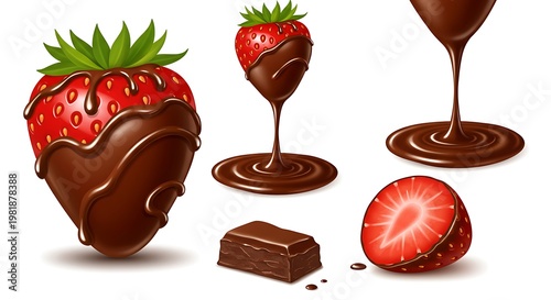 Rich Chocolate-Dipped Strawberries, Flowing Melted Chocolate, and Fresh Berry Slice.