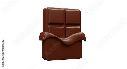 Rich Dark Chocolate Bar with Unwrapped Wrapper, Isolated on White Background.