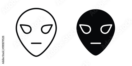 Alien icon in black and white color. Solid and linear icons